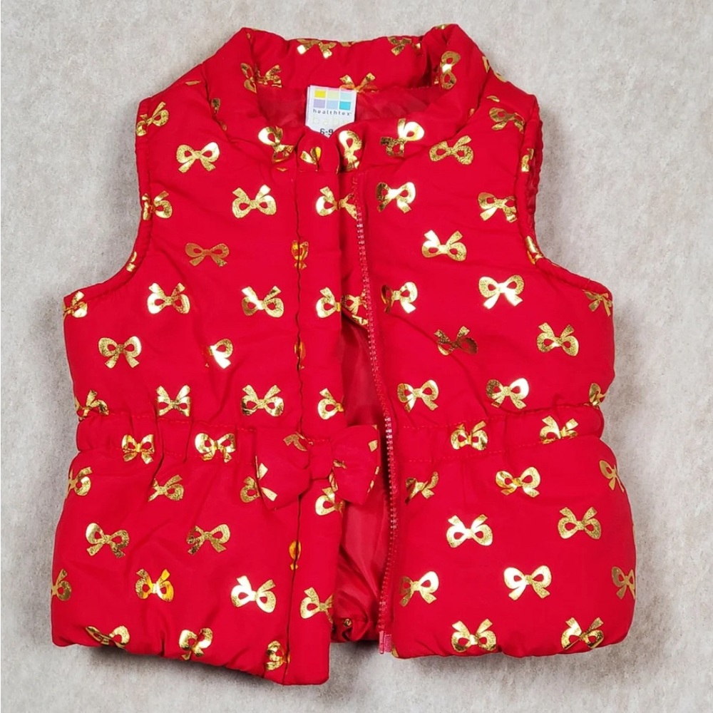 08-Healthtex Red puffer vest with gold bows 18 Months